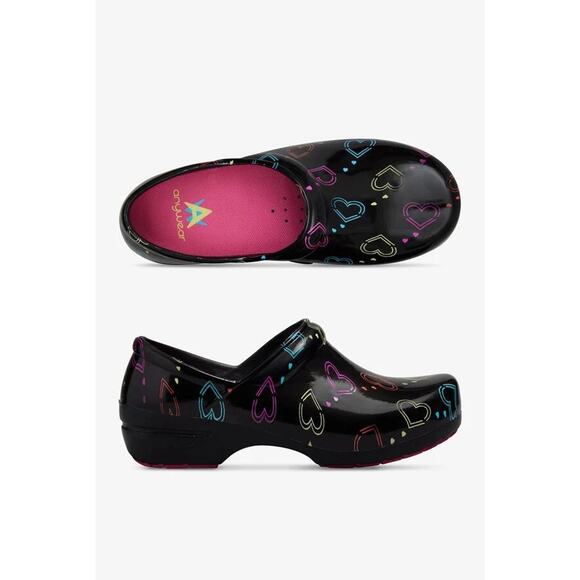 ANYWEAR Shoes - Anywear Women's SR Angel Hearts on the Line Nursing Clogs, Black Multi, Size 5